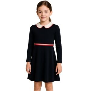New‎ Jacadi Paris Girls Navy Long Sleeve Peter Pan Collar Dress Size 10A/140cm